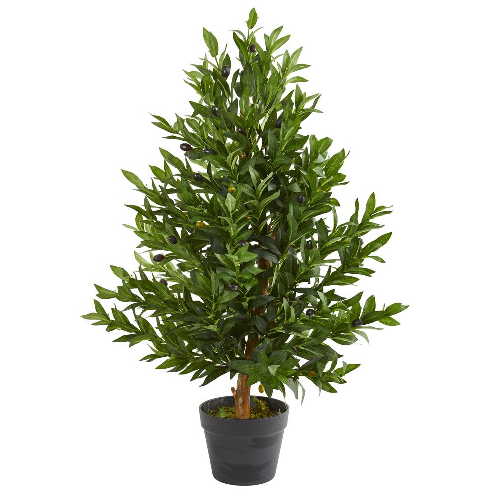 35in. Olive Cone Topiary Artificial Tree UV Resistant (Indoor/Outdoor). Picture 1