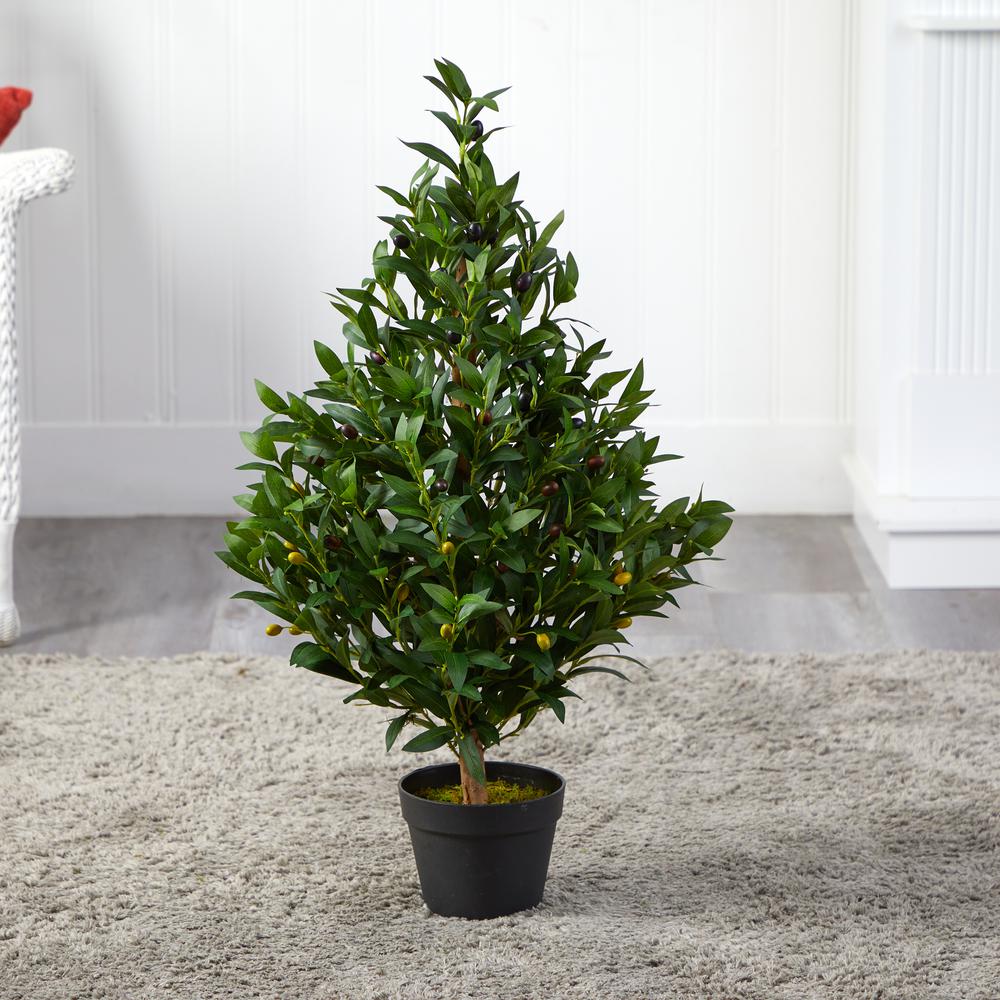 35in. Olive Cone Topiary Artificial Tree UV Resistant (Indoor/Outdoor). Picture 4