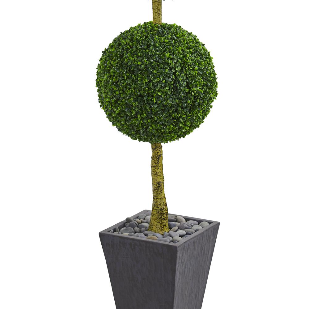6ft. Boxwood Triple Ball Topiary Artificial Tree in Slate Planter UV Resistant (Indoor/Outdoor). Picture 2