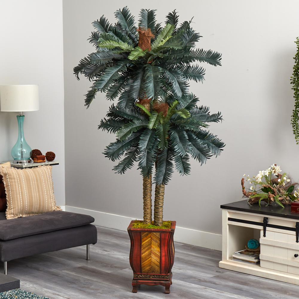 6ft. Double Sago Palm Artificial Tree in Designer Planter. Picture 2