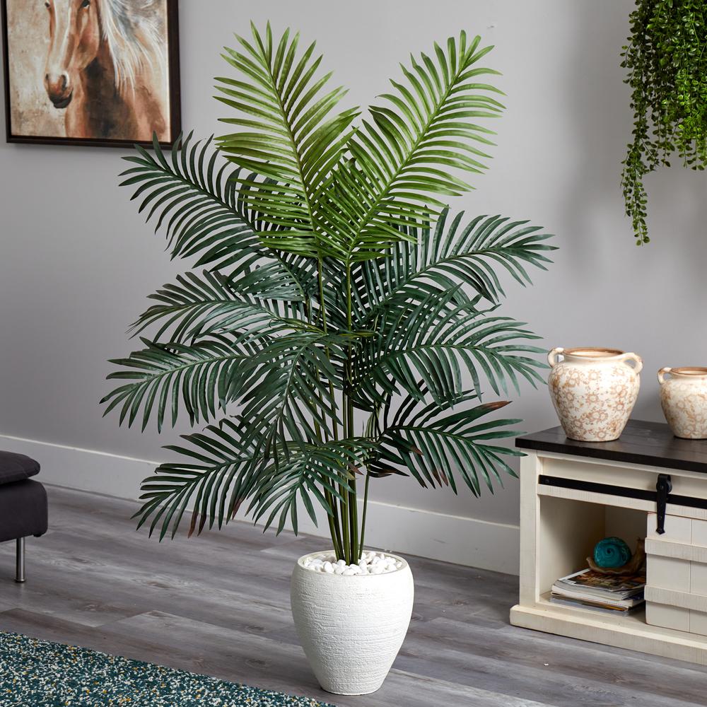 5.5ft. Paradise Artificial Palm Tree in White Planter. Picture 3