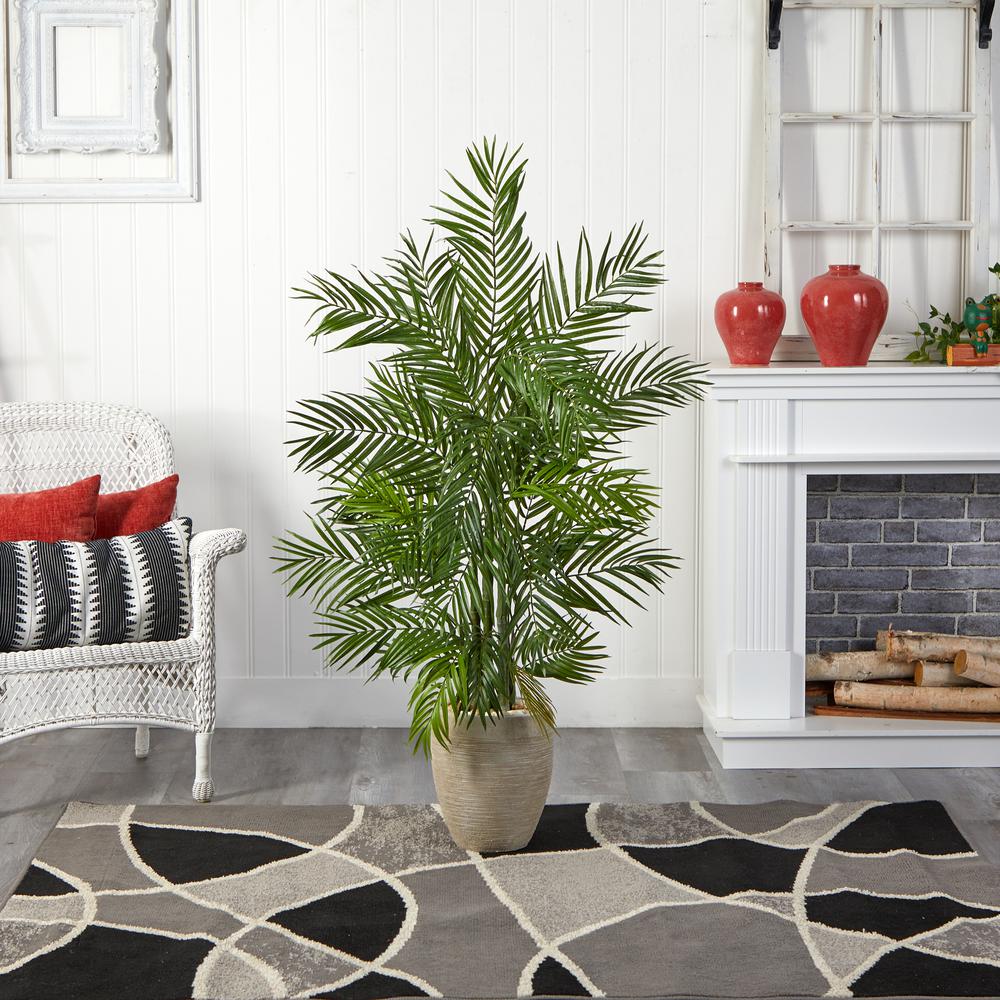 5ft. Areca Palm Artificial Tree in Sand Colored Planter. Picture 4
