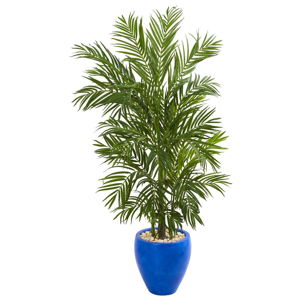 5.5ft. Areca Palm Artificial Tree in Blue Planter. Picture 1