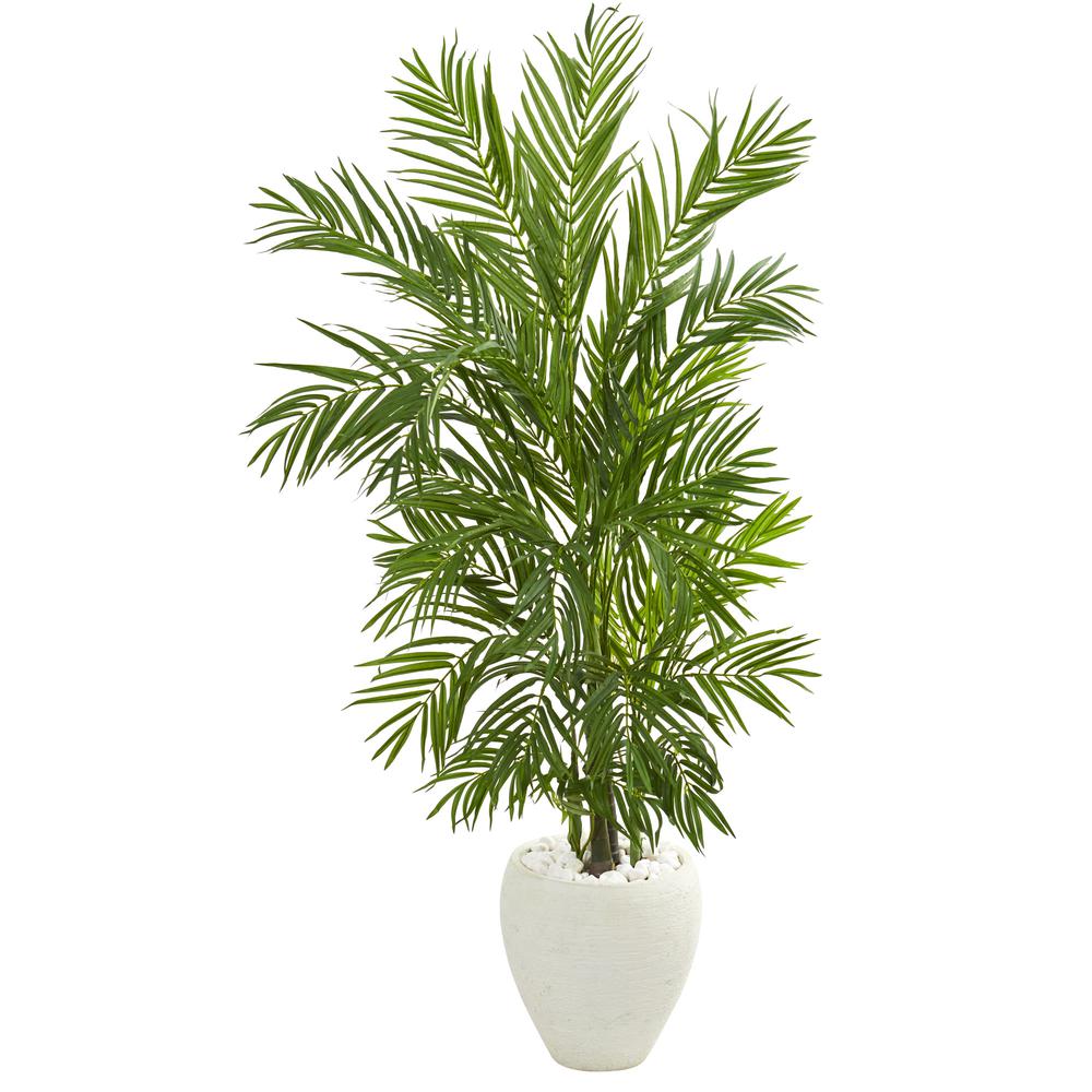 5ft. Areca Palm Artificial Tree in White Planter. Picture 1