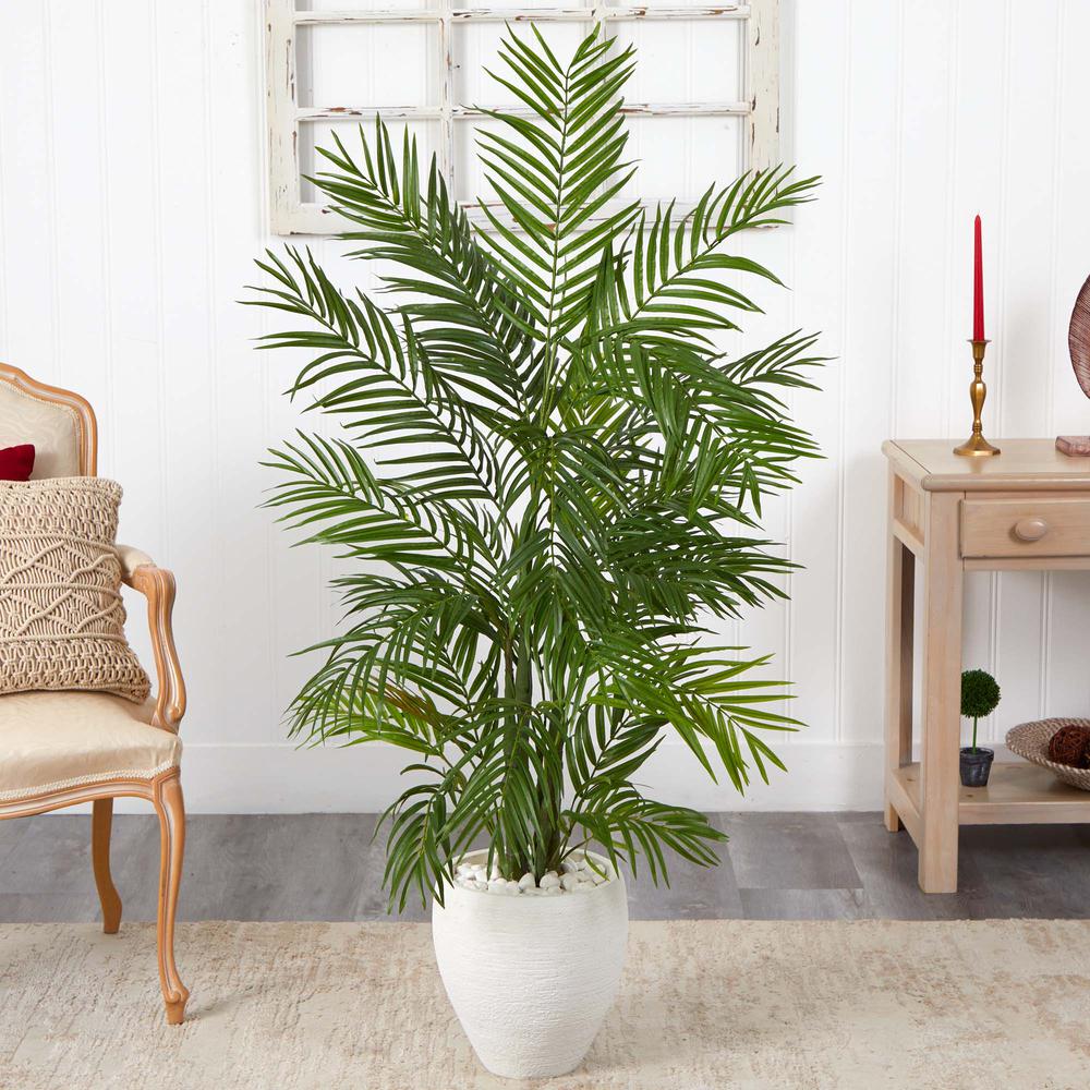 5ft. Areca Palm Artificial Tree in White Planter. Picture 2