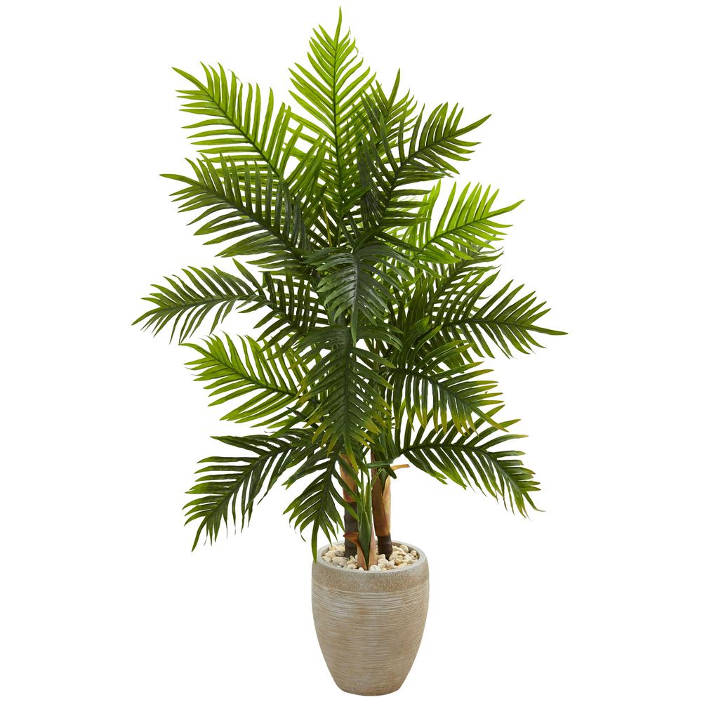 5ft. Areca Palm Artificial Tree in Sand Colored Planter (Real Touch). Picture 1
