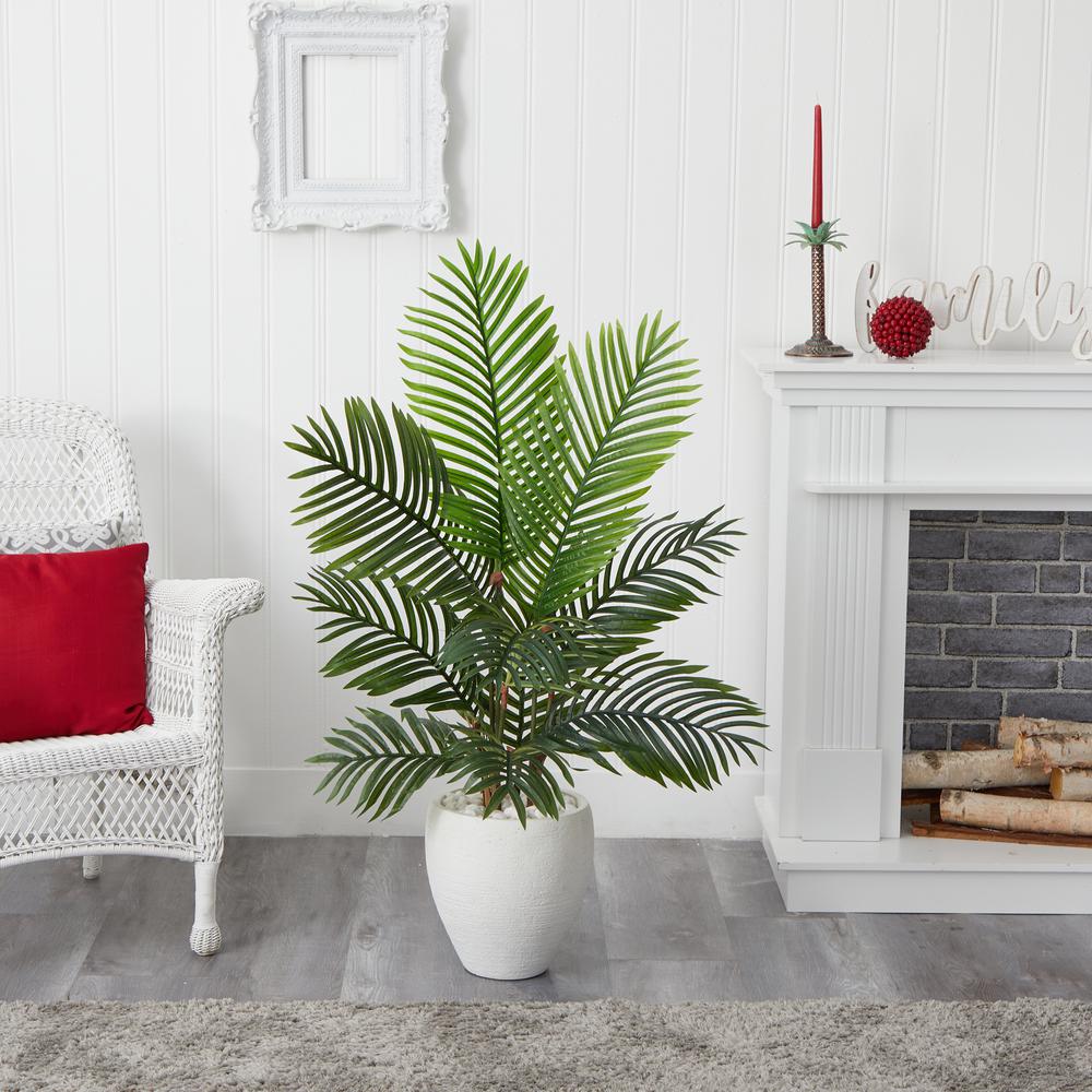 4.5ft. Paradise Palm Artificial Tree in White Planter. Picture 1