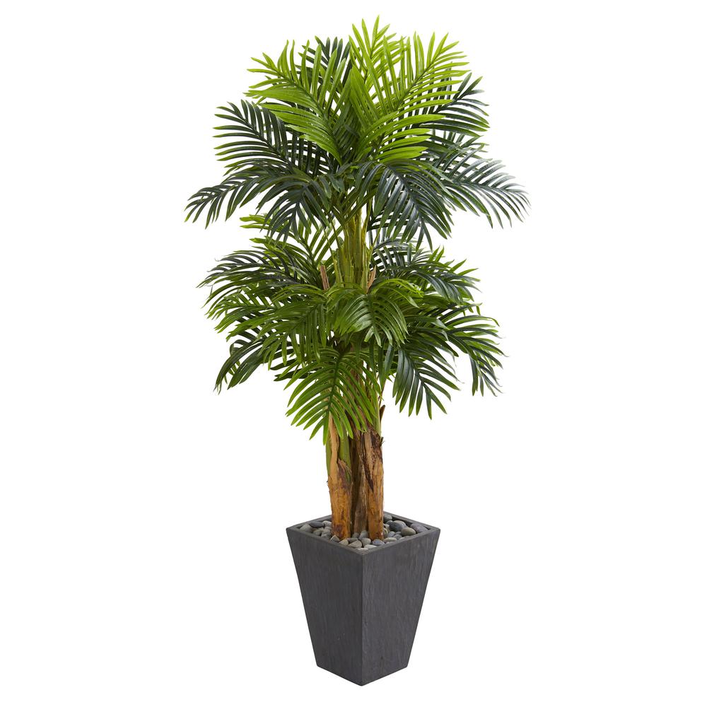 5.5ft. Triple Areca Palm Artificial Tree in Slate Finish Planter. Picture 1
