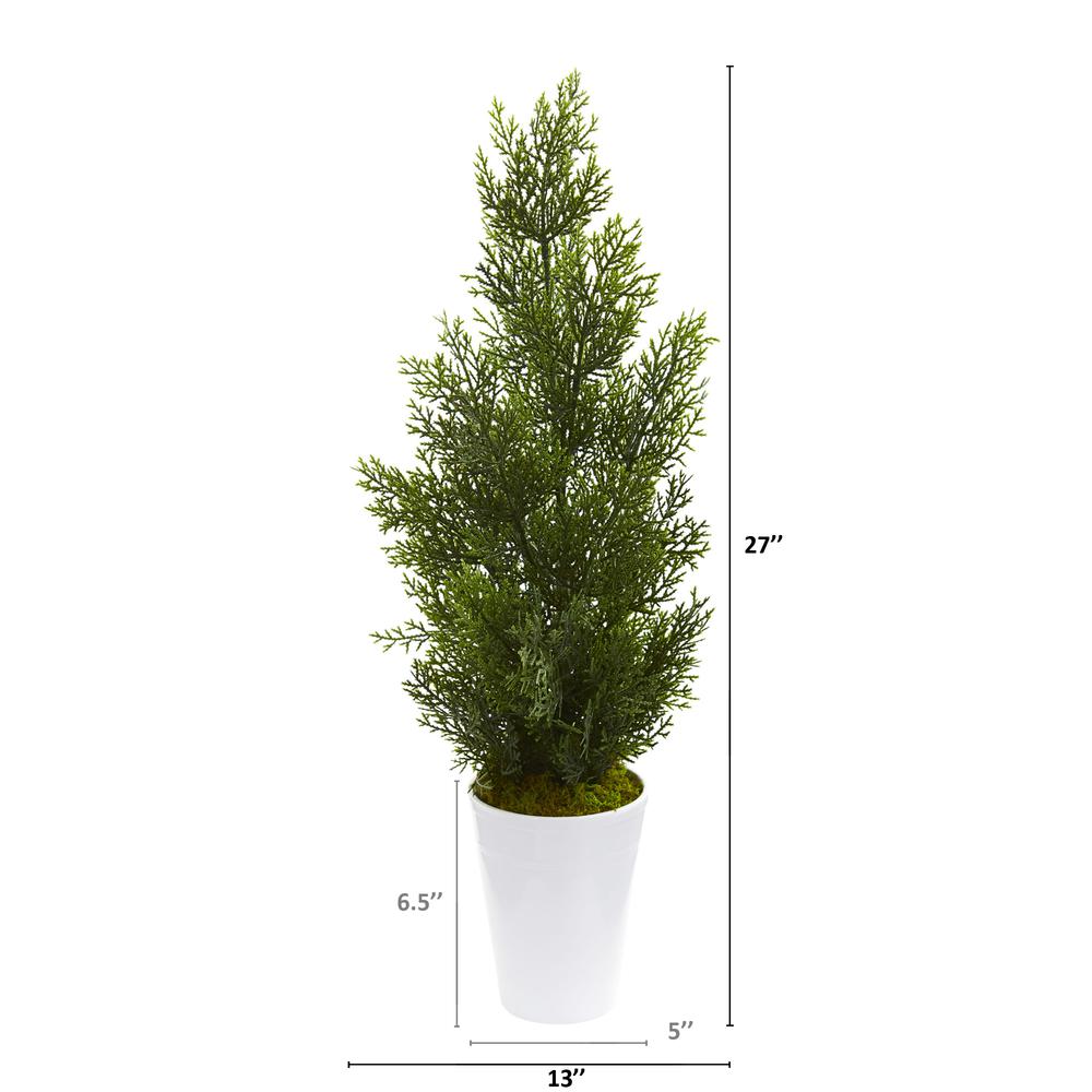 27in. Mini Cedar Artificial Pine Tree in Decorative Planter (Indoor/Outdoor). Picture 2