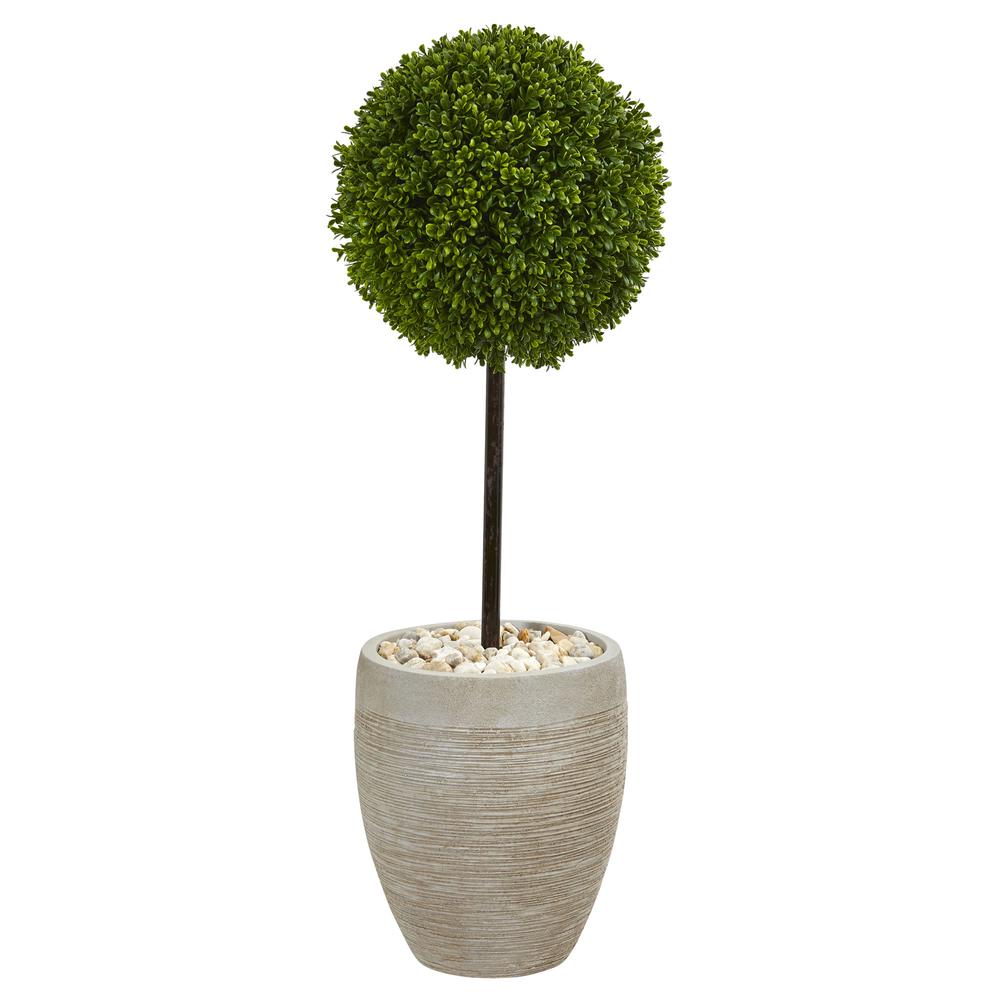 3ft. Boxwood Ball Topiary Artificial Tree in Oval Planter UV Resistant (Indoor/Outdoor). Picture 1