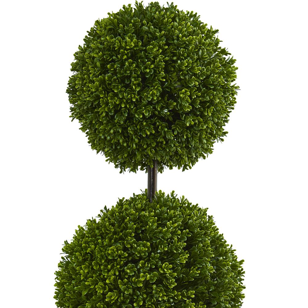 4ft. Boxwood Double Ball Topiary Artificial Tree in Oval Planter UV Resistant (Indoor/Outdoor). Picture 2