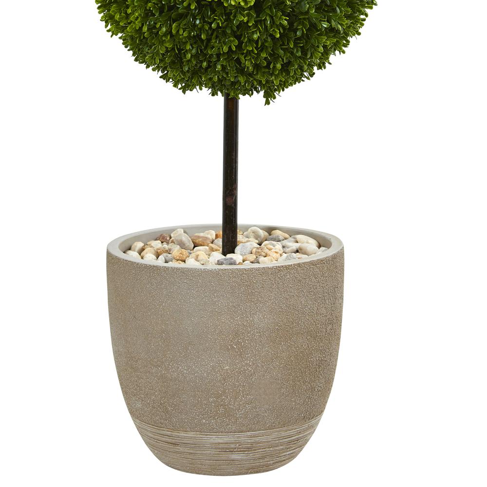 4ft. Boxwood Double Ball Topiary Artificial Tree in Oval Planter UV Resistant (Indoor/Outdoor). Picture 3