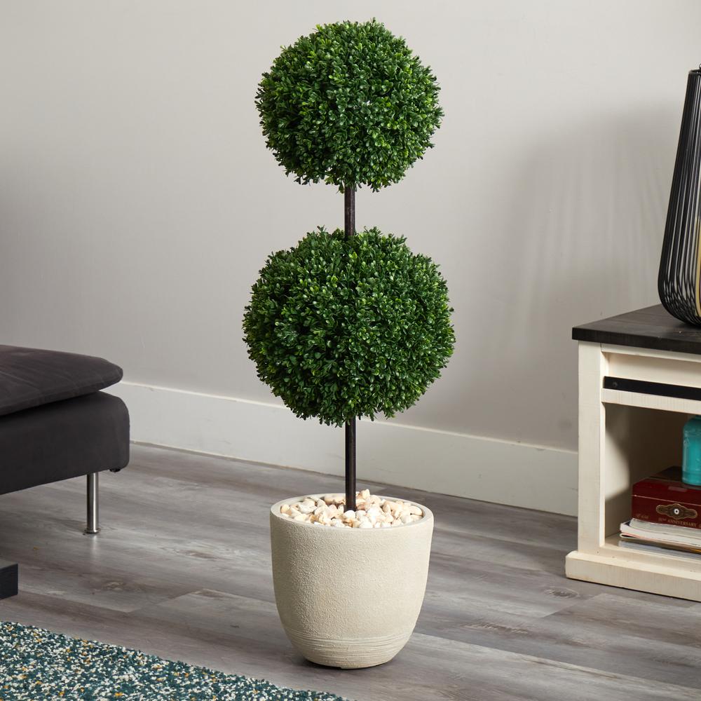 4ft. Boxwood Double Ball Topiary Artificial Tree in Oval Planter UV Resistant (Indoor/Outdoor). Picture 5