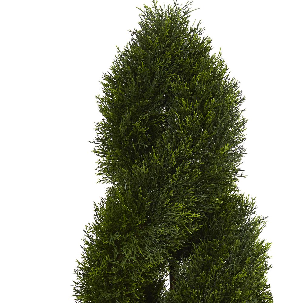 4ft. Cypress Double Spiral Topiary Artificial Tree in Slate Planter UV Resistant (Indoor/Outdoor). Picture 2