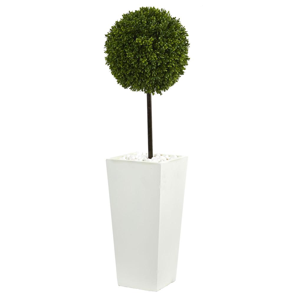 3.5ft. Boxwood Ball Topiary Artificial Tree in White Tower Planter UV Resistant (Indoor/Outdoor). The main picture.