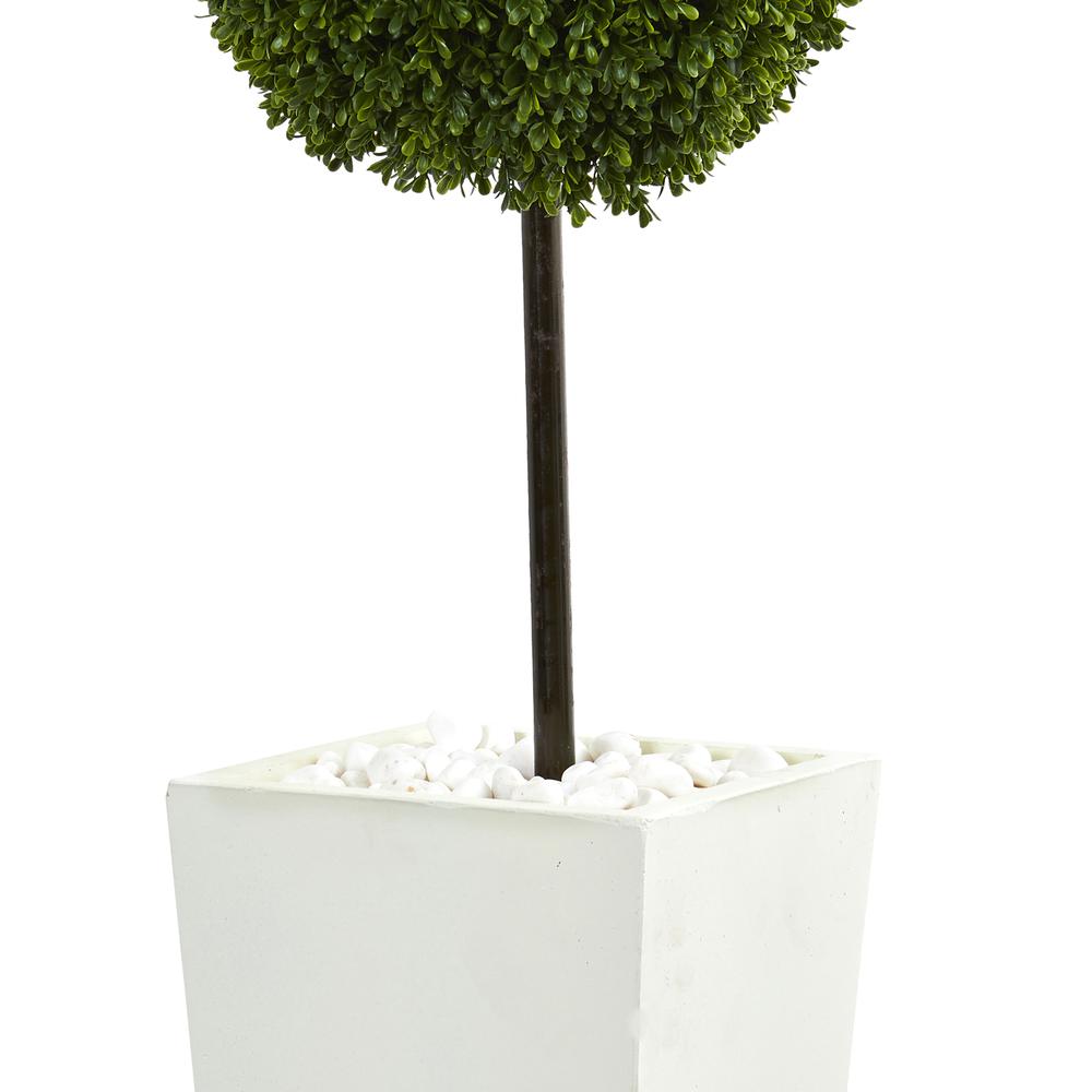 3.5ft. Boxwood Ball Topiary Artificial Tree in White Tower Planter UV Resistant (Indoor/Outdoor). Picture 2