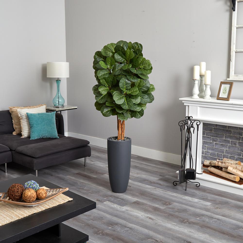 5.5ft. Fiddle Leaf Artificial Tree in Gray Cylinder Planter. Picture 2