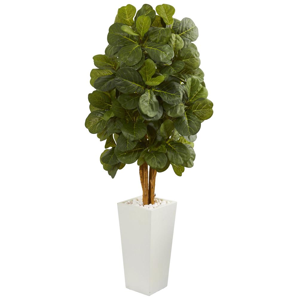 5ft. Fiddle Leaf Artificial Tree in White Tower Planter. Picture 1