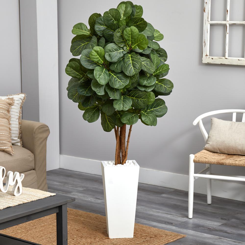 5ft. Fiddle Leaf Artificial Tree in White Tower Planter. Picture 2