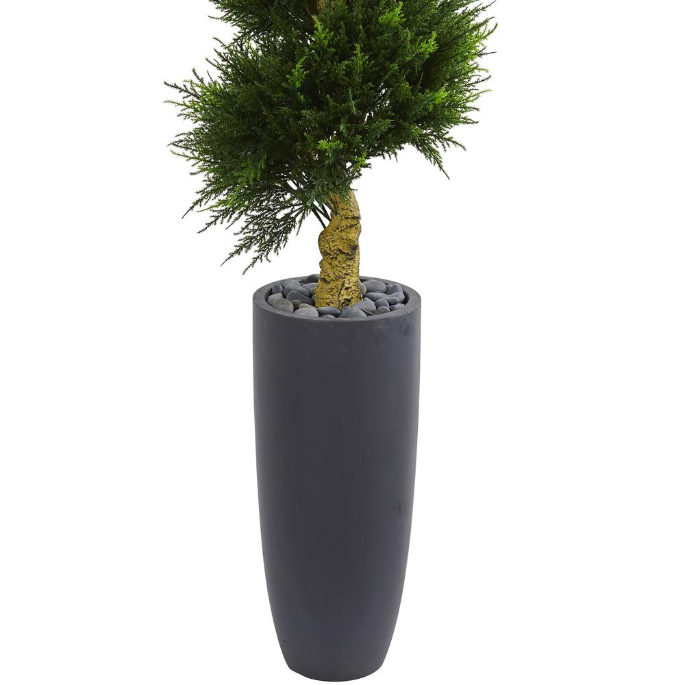 6ft. Spiral Cypress Artificial Tree in Cylinder Planter UV Resistant (Indoor/Outdoor). Picture 4