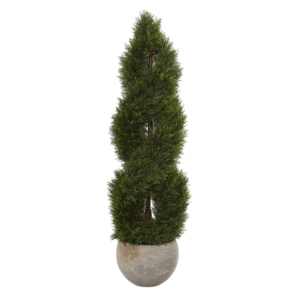 4ft. Double Pond Cypress Spiral Artificial Tree in Sand Colored Planter UV Resistant (Indoor/Outdoor). Picture 1