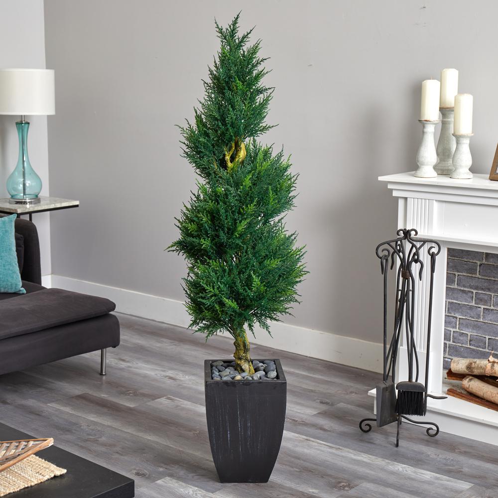 5.5ft. Cypress Spiral Artificial Tree in Black Wash Planter UV Resistant (Indoor/Outdoor). Picture 5