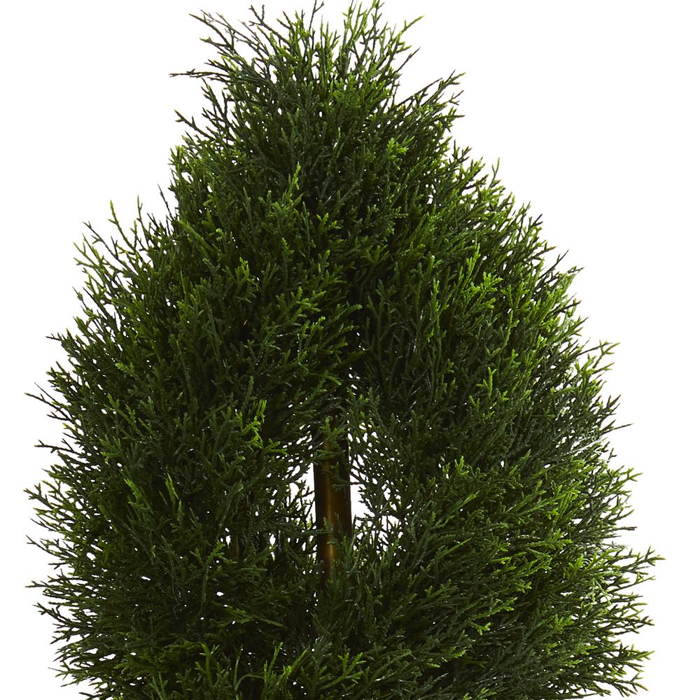 5ft. Double Pond Cypress Spiral Topiary Artificial Tree in Black Wash Planter UV Resistant (Indoor/Outdoor). Picture 5