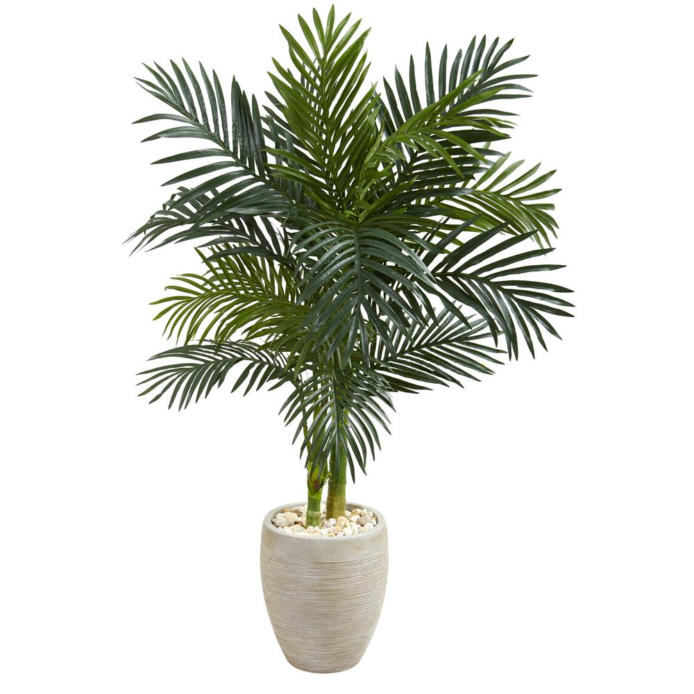 4.5ft. Golden Cane Palm Artificial Tree in Oval Planter. Picture 1