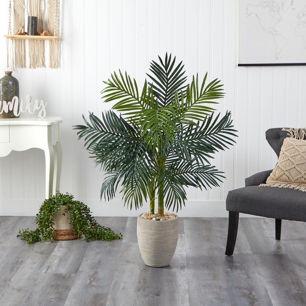 4.5ft. Golden Cane Palm Artificial Tree in Oval Planter. Picture 2