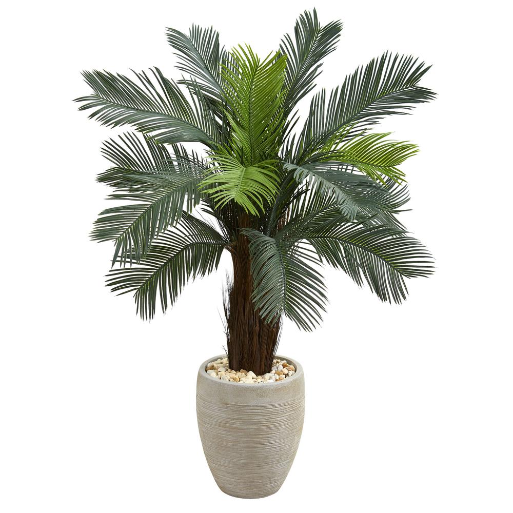 4.5ft. Cycas Artificial Tree in Oval Planter UV Resistant (Indoor/Outdoor). Picture 1