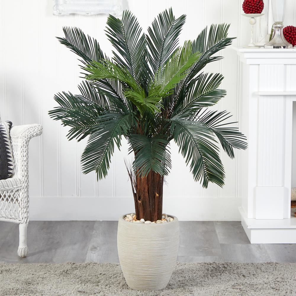 4.5ft. Cycas Artificial Tree in Oval Planter UV Resistant (Indoor/Outdoor). Picture 2