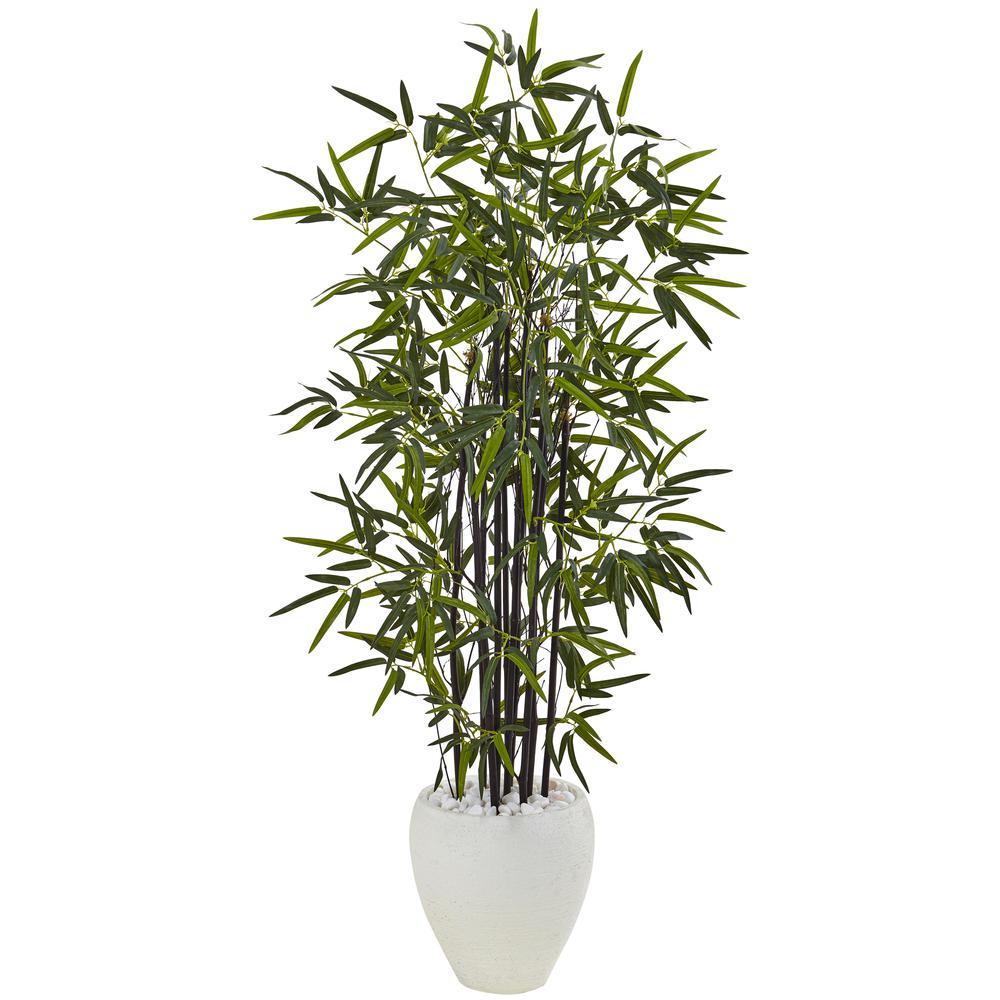 5ft. Black Bamboo Artificial Tree in White Oval Planter. The main picture.