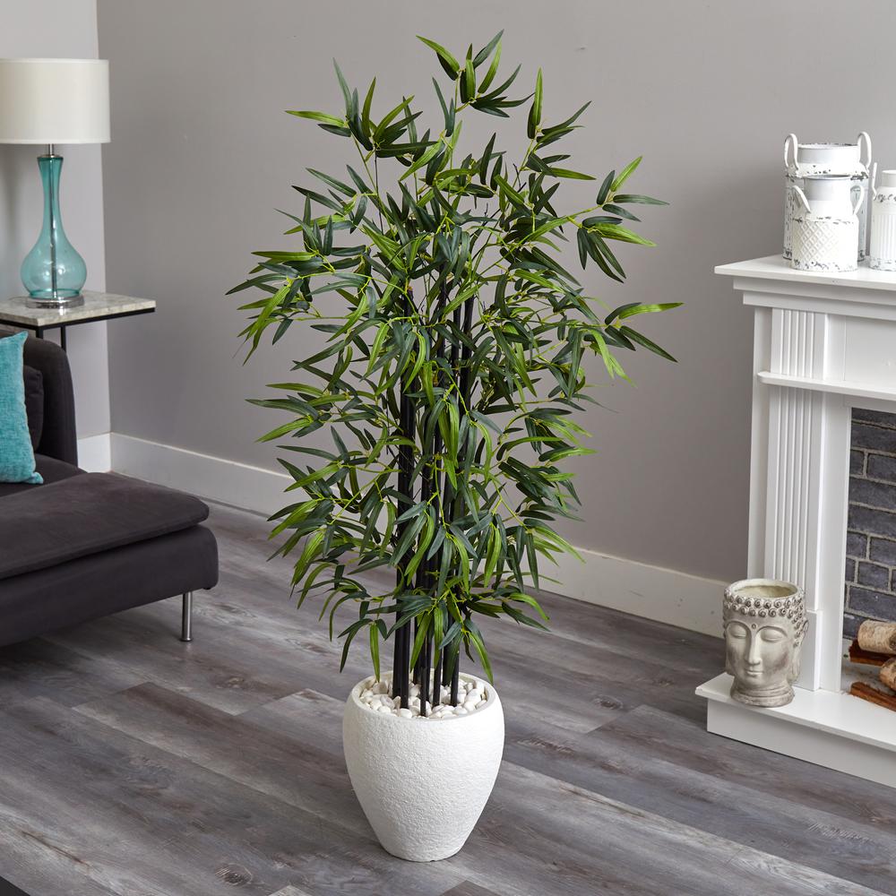 5ft. Black Bamboo Artificial Tree in White Oval Planter. Picture 5