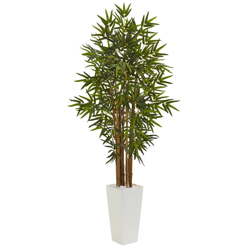 5ft. Bamboo Artificial Tree in White Tower Planter. The main picture.