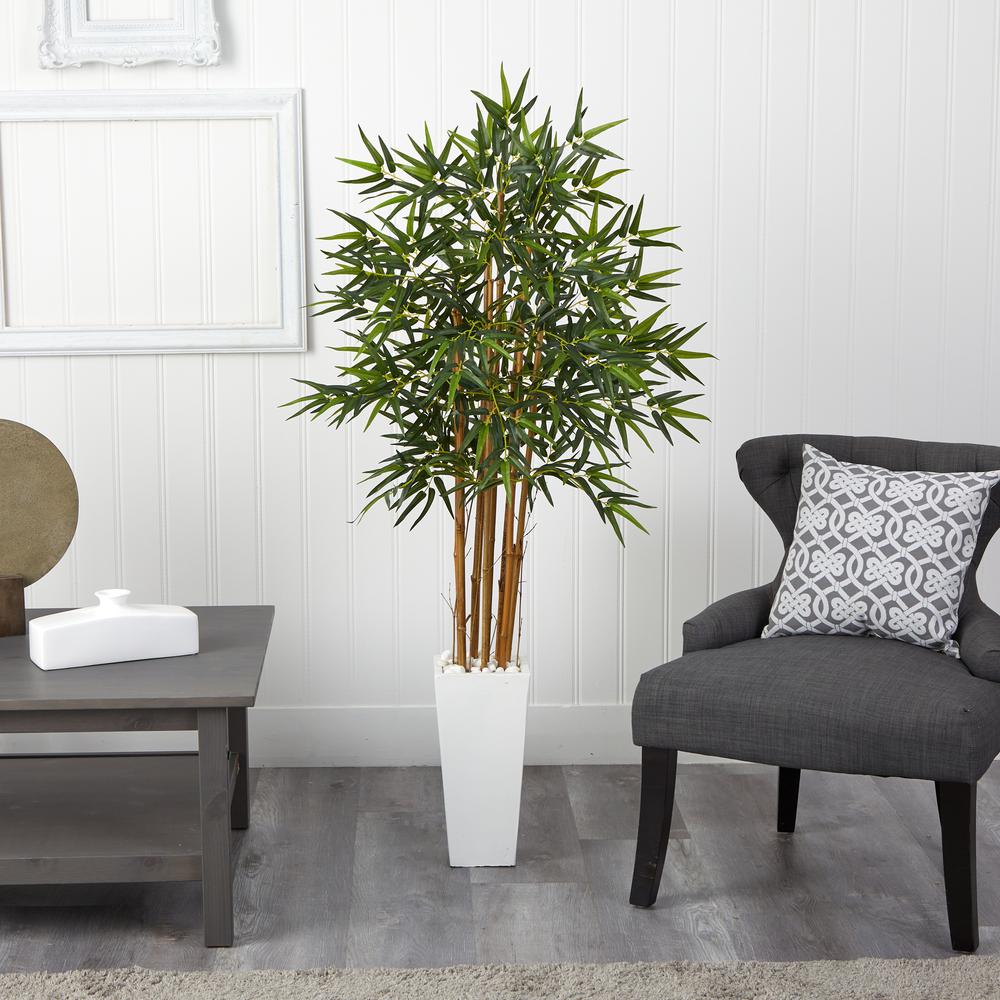5ft. Bamboo Artificial Tree in White Tower Planter. Picture 2