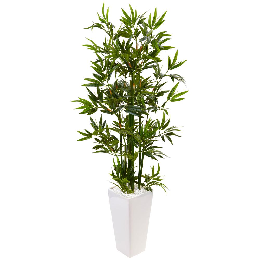 4.5ft. Bamboo Artificial Tree in White Tower Planter. Picture 1