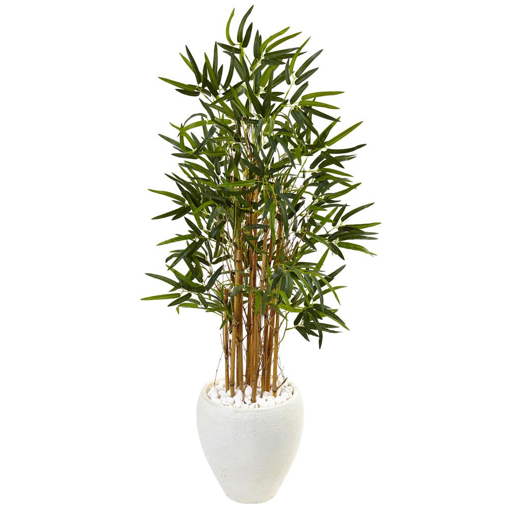 4ft. Bamboo Artificial Tree in White Oval Planter. Picture 1