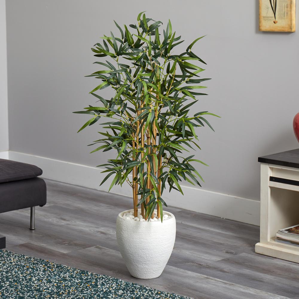 4ft. Bamboo Artificial Tree in White Oval Planter. Picture 2