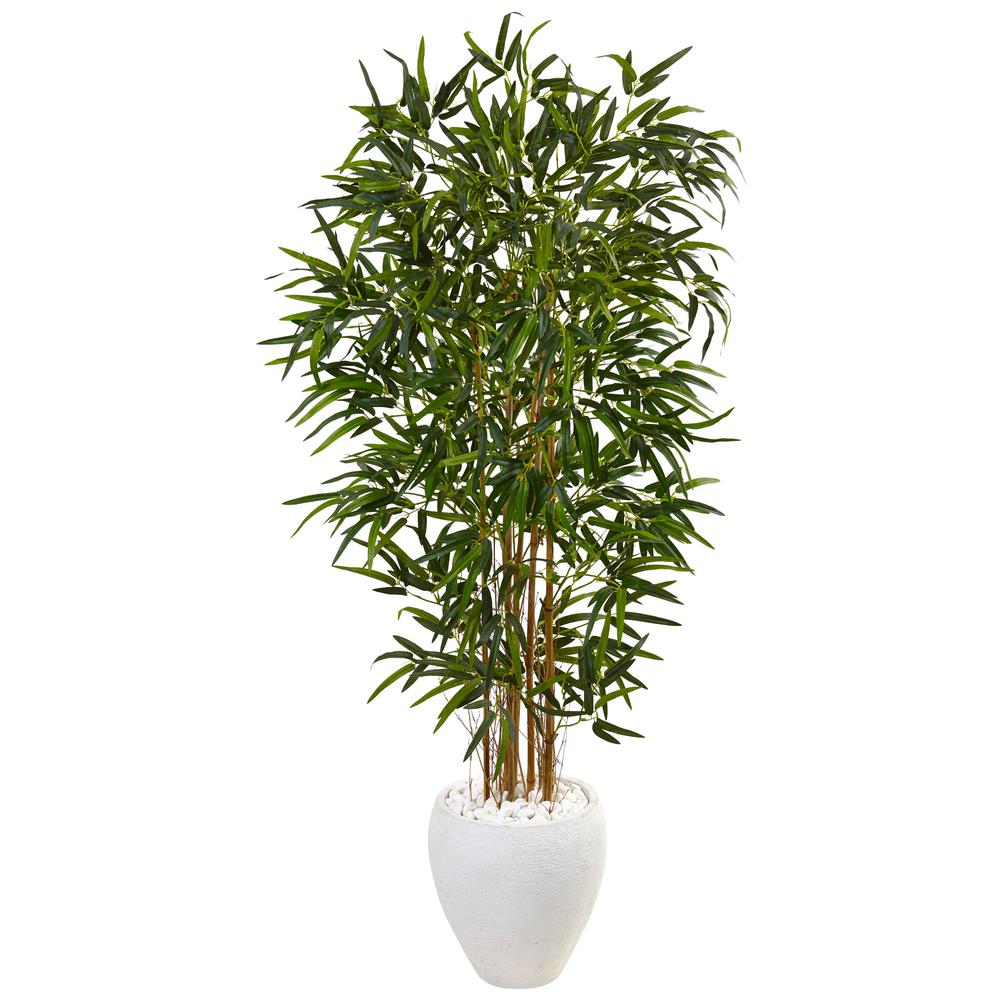 5ft. Bamboo Artificial Tree in Oval White Planter. Picture 1
