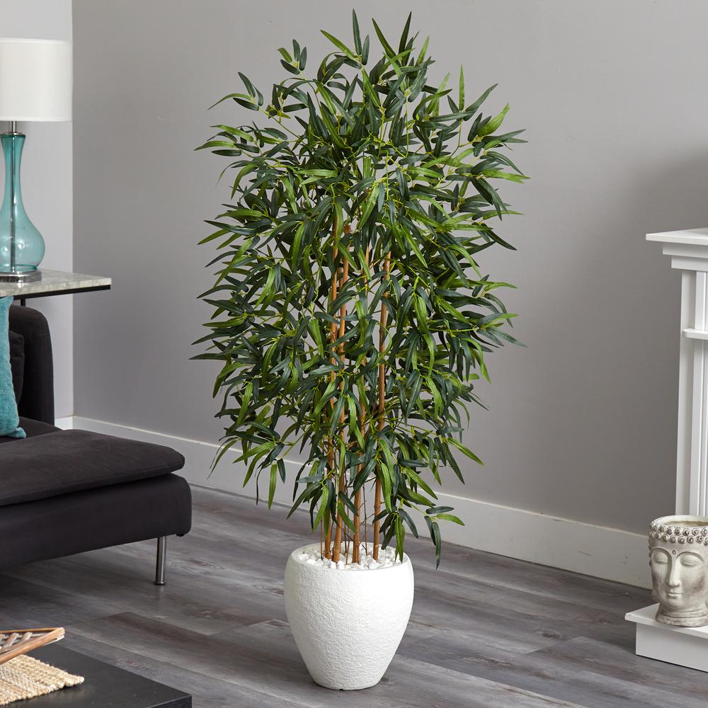 5ft. Bamboo Artificial Tree in Oval White Planter. Picture 2