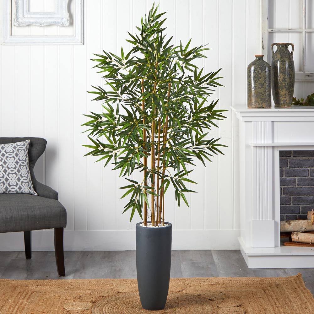 5ft. Bamboo Artificial Tree in Gray Cylinder Planter. Picture 2