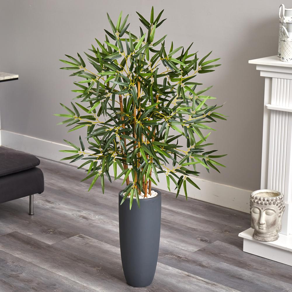 4ft. Bamboo Artificial Tree in Gray Cylinder Planter. Picture 3