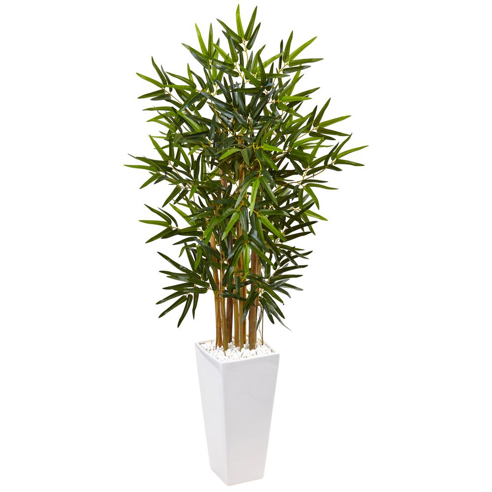 4ft. Bamboo Artificial Tree in White Tower Planter. Picture 1