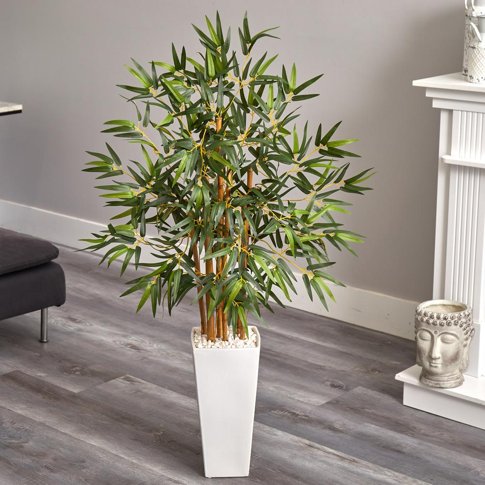4ft. Bamboo Artificial Tree in White Tower Planter. Picture 3