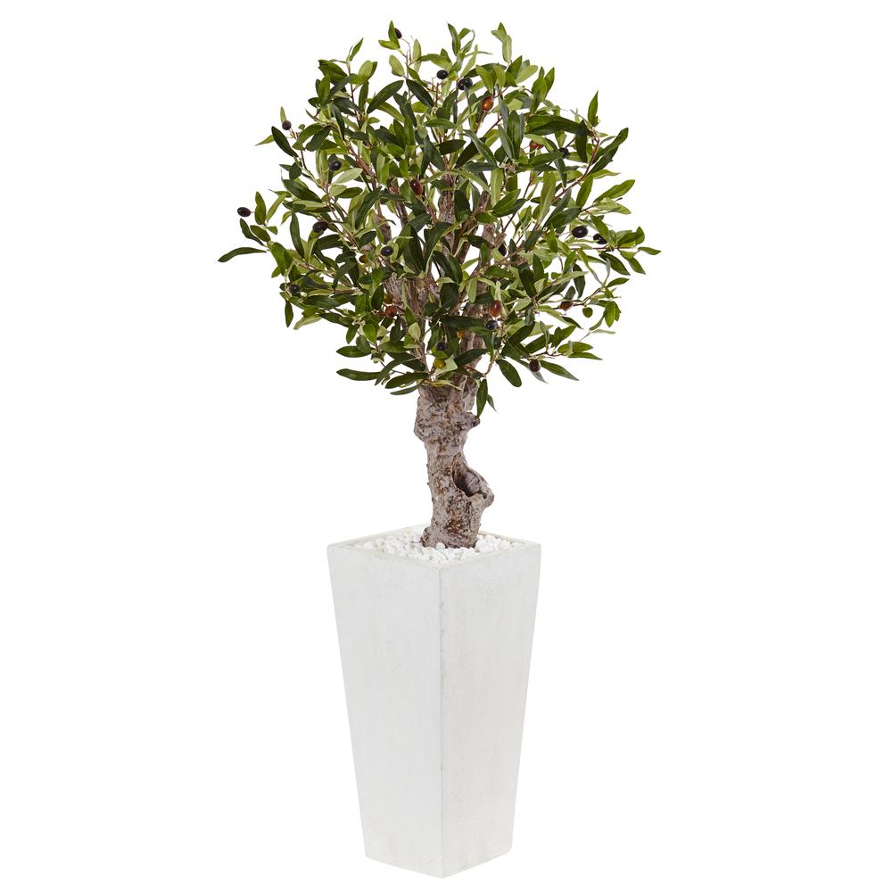 3.5ft. Olive Artificial Tree in White Tower Planter. Picture 1