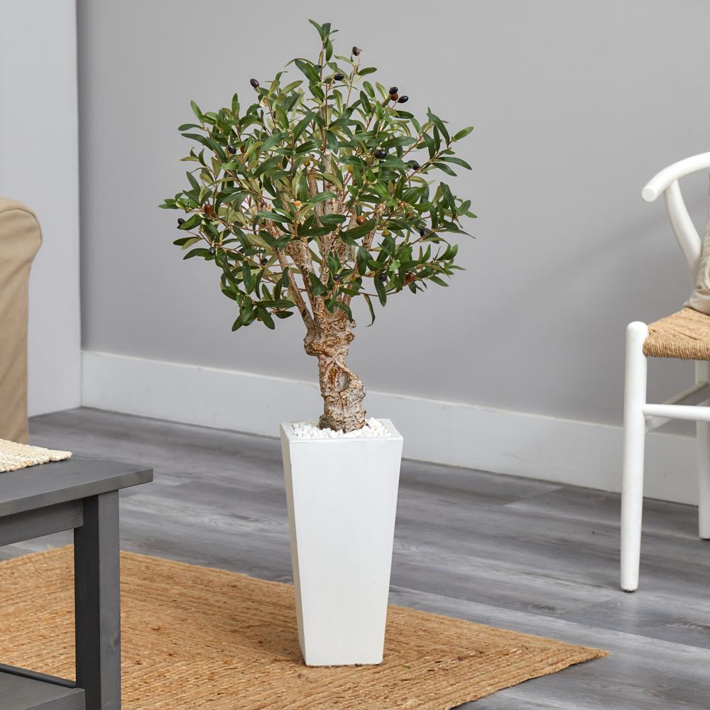 3.5ft. Olive Artificial Tree in White Tower Planter. Picture 2