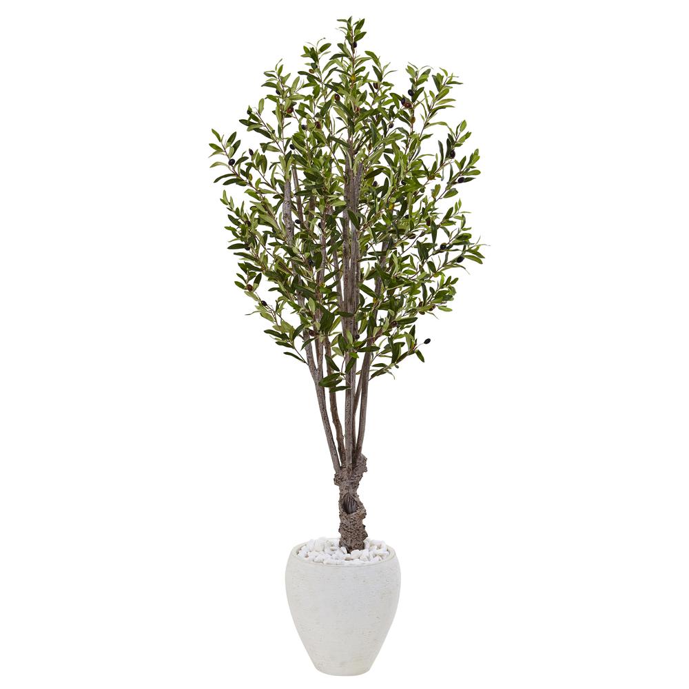 5ft. Olive Artificial Tree in White Oval Planter. Picture 1
