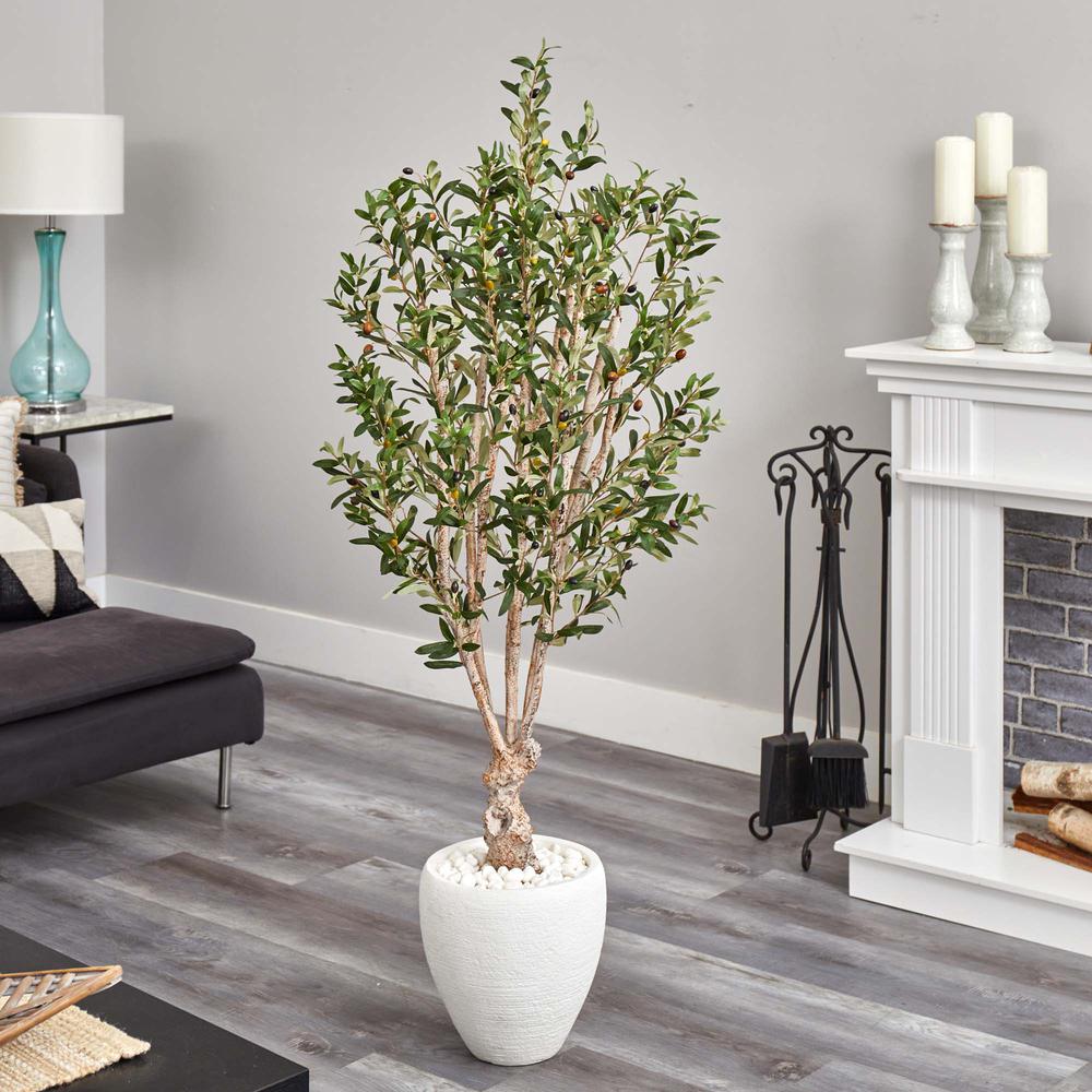 5ft. Olive Artificial Tree in White Oval Planter. Picture 2