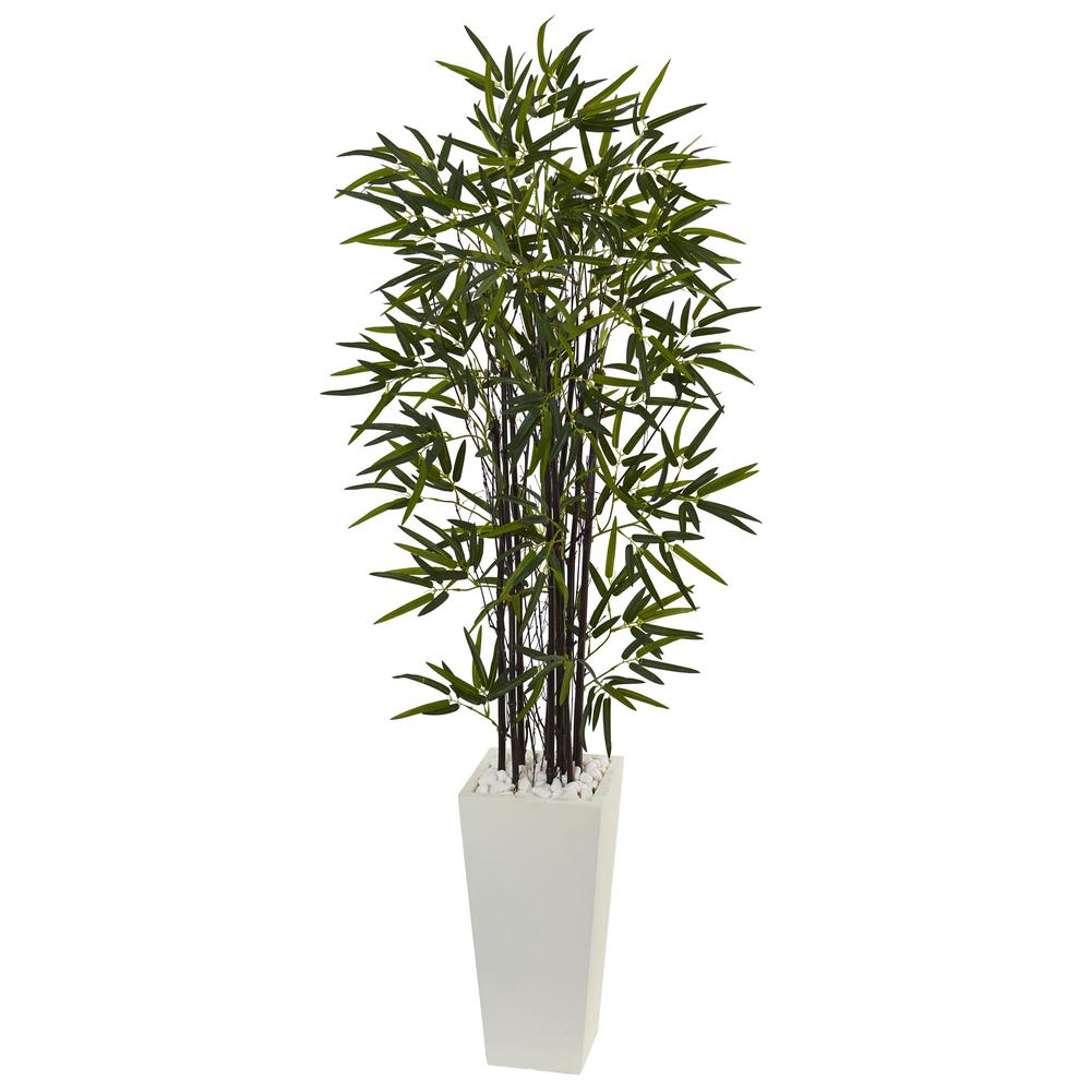 5.5ft. Black Bamboo Artificial Tree in White Tower Planter. Picture 1
