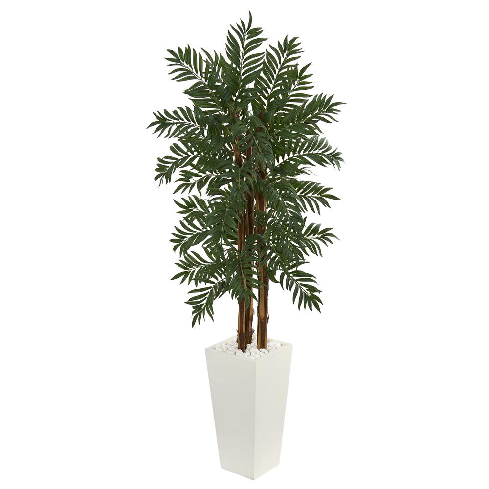 5.5ft. Parlor Palm Artificial Tree in White Tower Planter. Picture 1